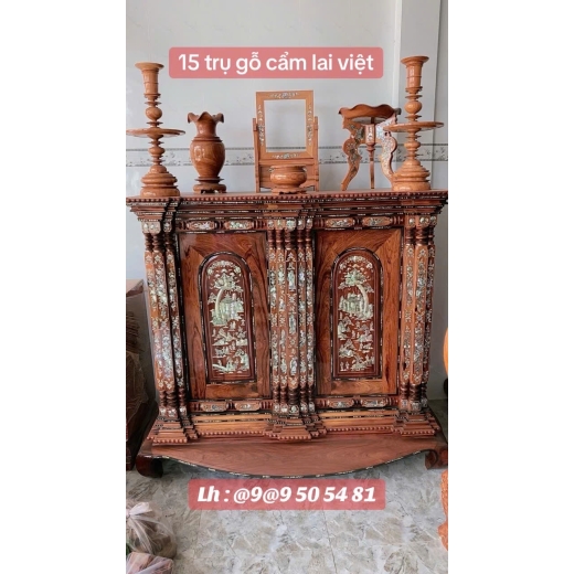 Tủ thờ 15 trụ gỗ cẩm lai việt
